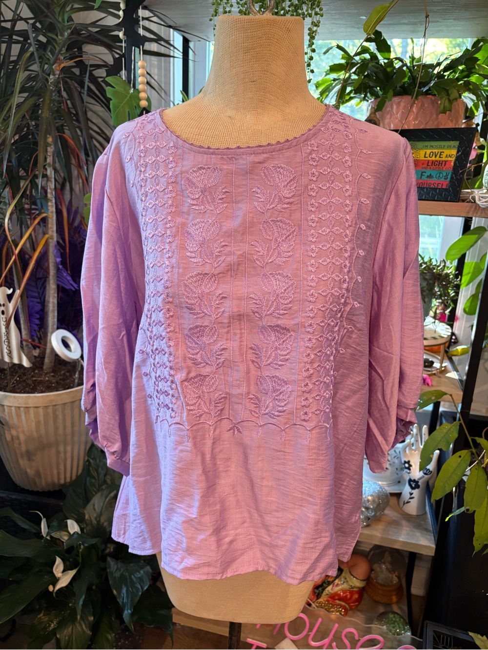 Floral Embroidered Tunic Pink Size 2XL